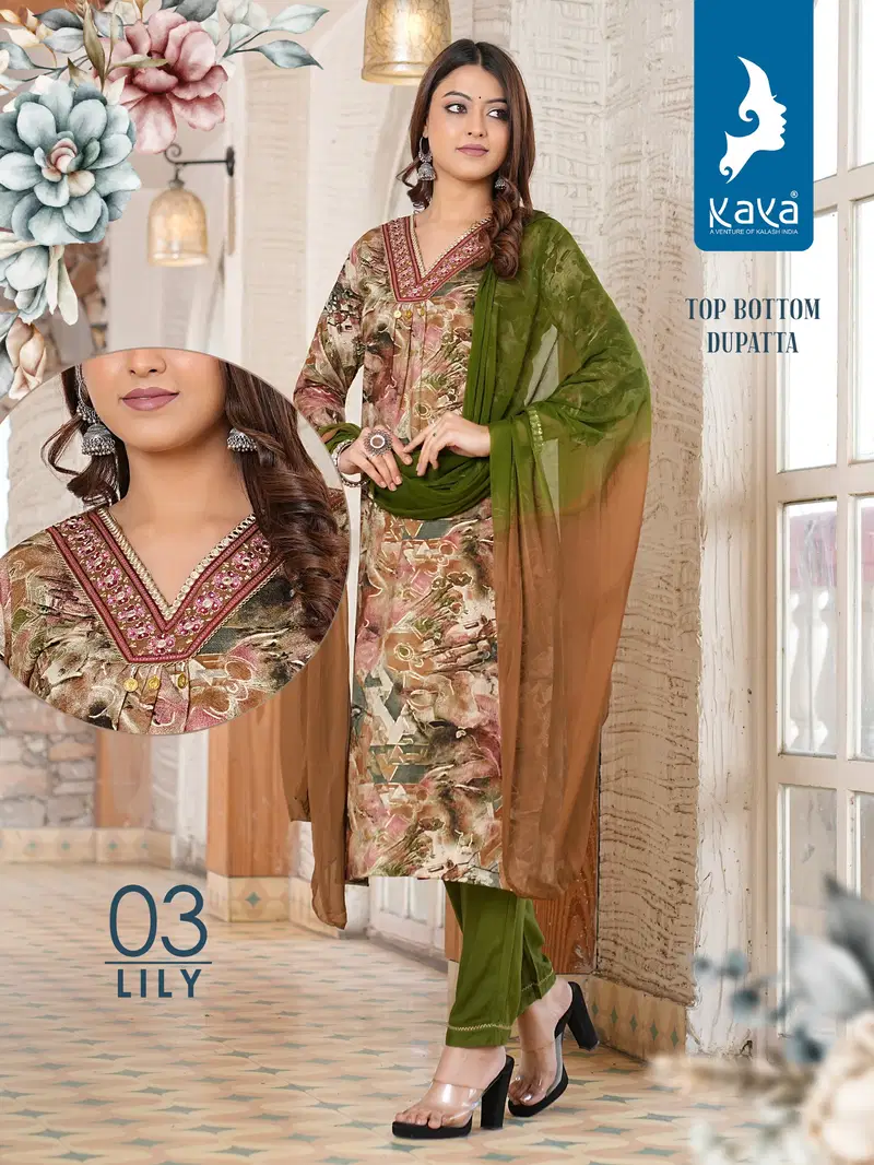 Lily By Kaya Rayon Printed Kurti With Bottom Dupatta Wholesale Market In Surat
